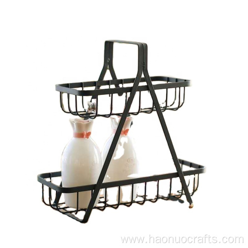 iron basket desktop double storage basket rack